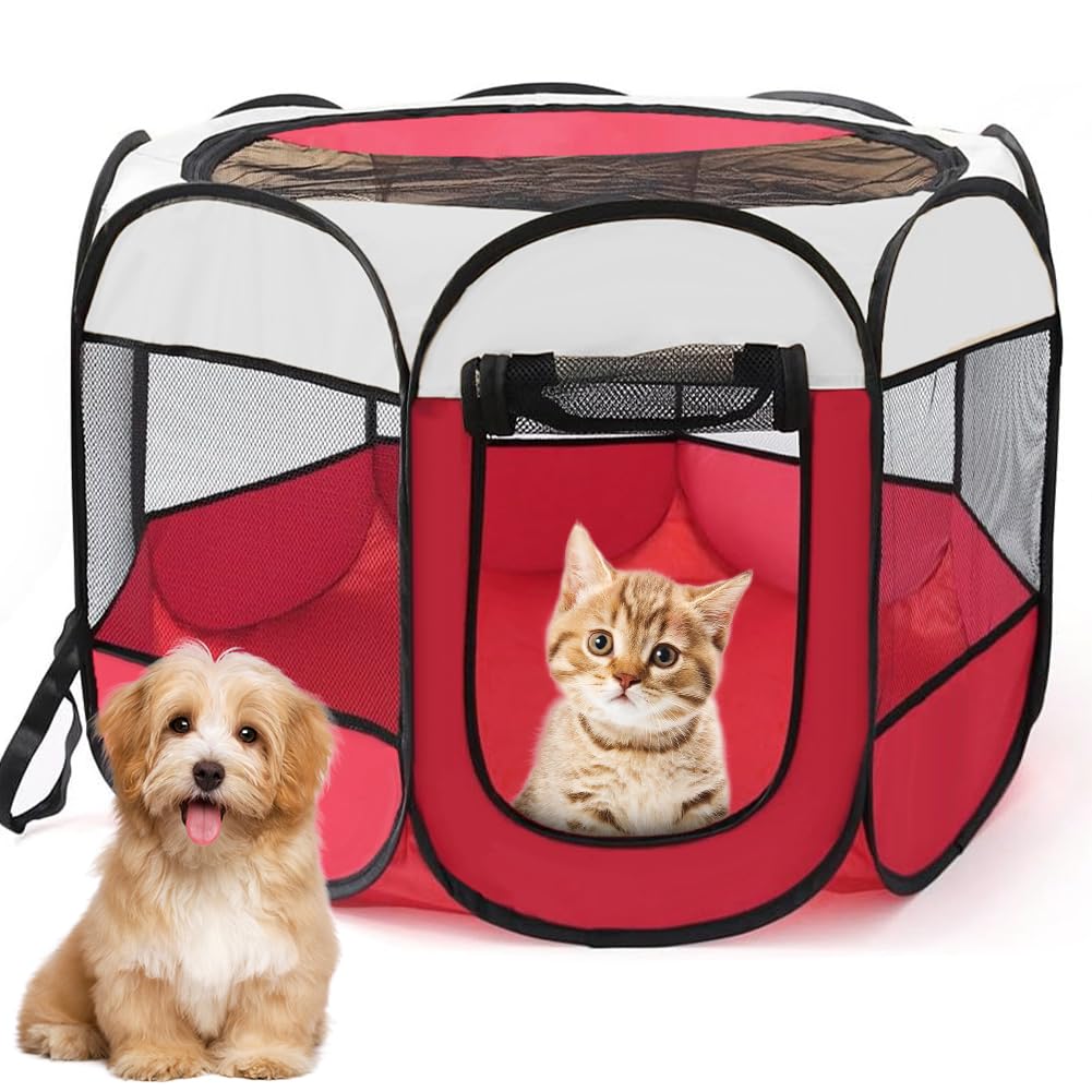 Puppy Run Animal Playpen, 74 x 74 x 43 cm, Puppy Playpen, Outdoor Enclosure for Dogs, Cats, Rabbits and Small Animals Indoor and Outdoor Use (Red) — image 1