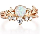 LAZLUVU Opal Ring Set Oval Cut Engagement Ring with Vintage Wedding Band Stacking Rings for Women