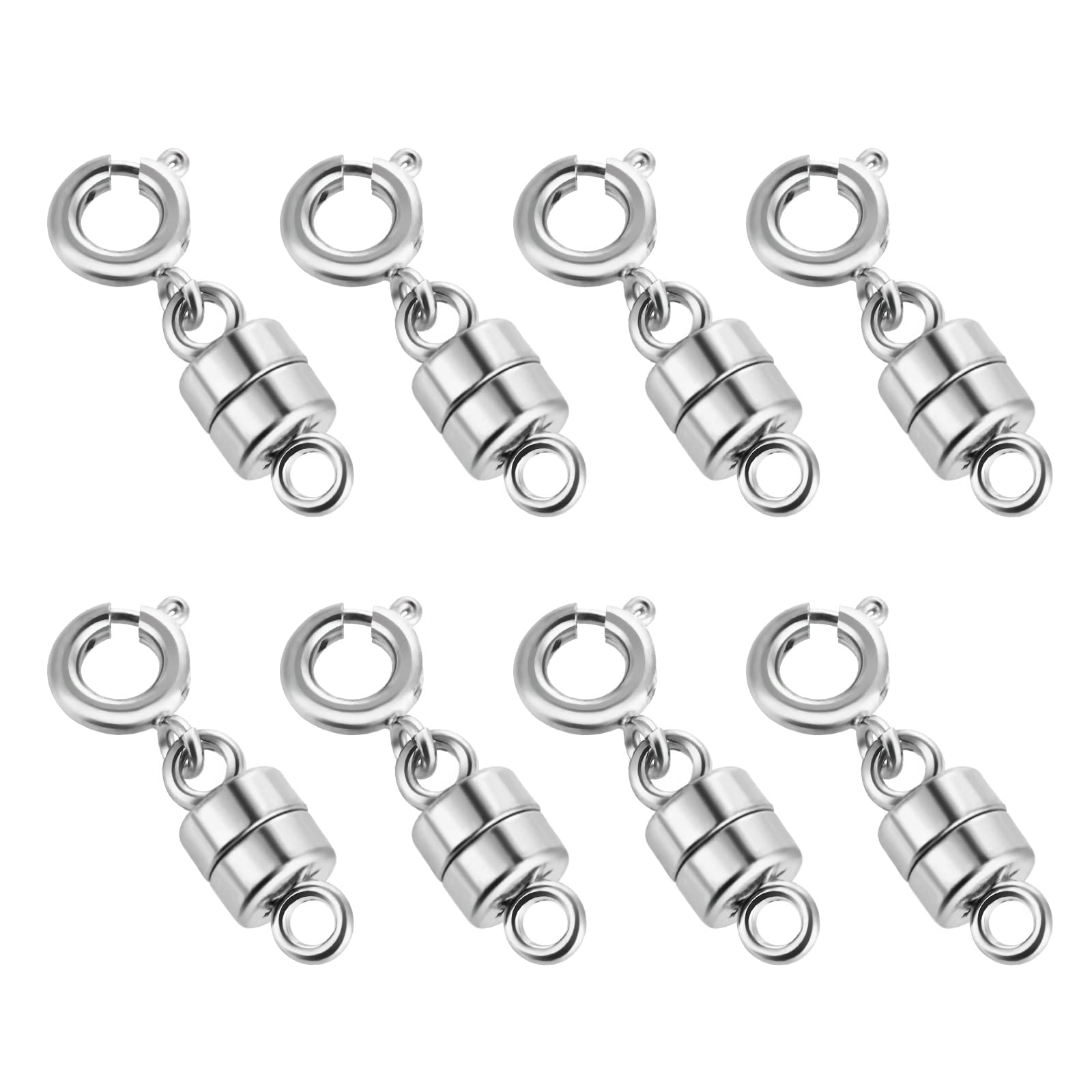 Aster 8 Pack Silver Magnetic Necklace Clasps Magnetic Necklaces Clasps Connector Magnetic Bracelets Clasp Converters for Bracelet Necklace Anklets Making (2CM)
