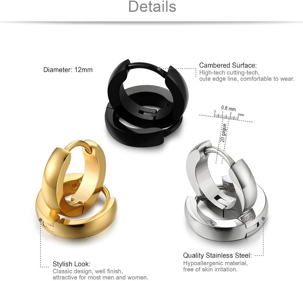 Jstyle Jewelry 3 works Stainless Steel Hoop Earring for Men Women Huggie Ear Piercings Set - Image 3