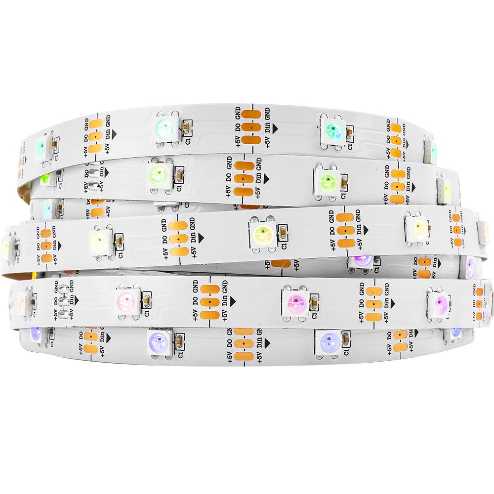 BTF-LIGHTING WS2812B 16.4ft 5m 30LEDs/Pixels/m Individually Addressable 5050SMD LED Strip White PCB Full Color Flexible LED Pixel Strip Dream Color IP30 Non-Waterproof DC5V for Indoor Lighting