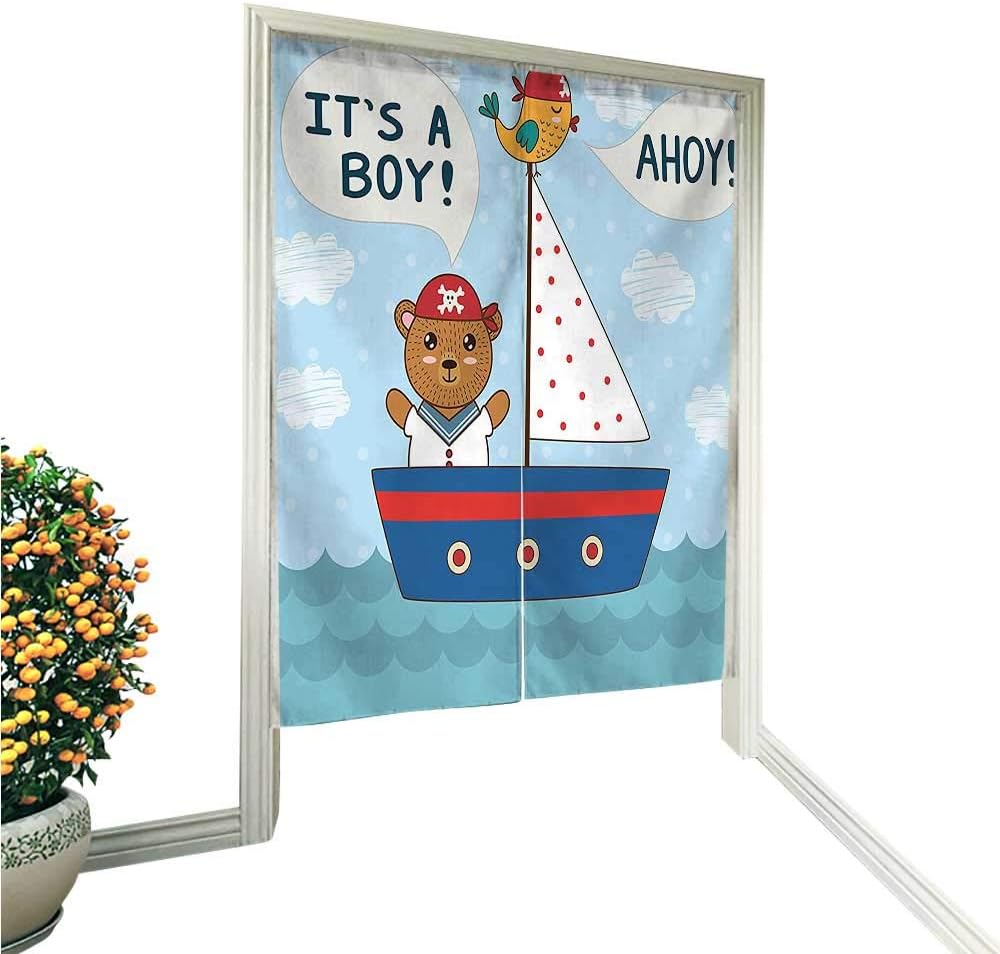 Amazon Co Jp Qianhe 玄関カーテン Norena Boy かわいい海賊 子供用 宝箱 海の背景 イラスト ホームデコレーション Size 36 W X 66 9 L 92x170cm ホーム キッチン