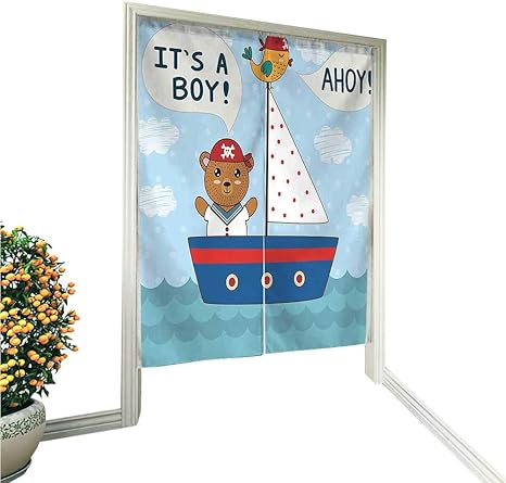 Amazon Co Jp Qianhe 玄関カーテン Norena Boy かわいい海賊 子供用 宝箱 海の背景 イラスト ホームデコレーション Size 36 W X 66 9 L 92x170cm Diy 工具 ガーデン
