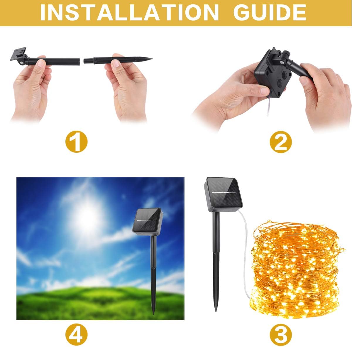 Solar Powered String Lights,Solar Fairy Lights,10 Meters/ 33Ft 100LEDS / 8 Modes,Waterproof Copper Wire Lighting for Indoor，Outdoor，Wedding，Patio，Home，Garden Decoration[2 Pack]Warm White (Warm White): Home & Kitchen