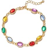 Pikvyo Gold Plated Bracelet for Women with Multicolor Crystals, Adjustable Elegant Charm Bracelet, Boho Jewelry Gift for Her