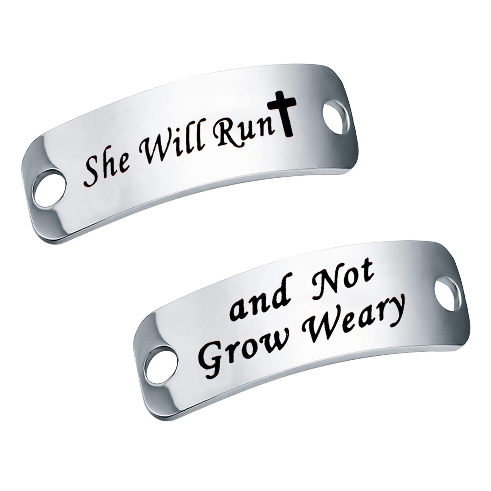 MYSOMY Isaiah 40:31 Bible Verse Trainer Tag Gift for Runners She Will Run and Not Grow Weary Inspiration Shoelace Charm Lace Tag Get Fit Running Marathon Runners Gift (silver)