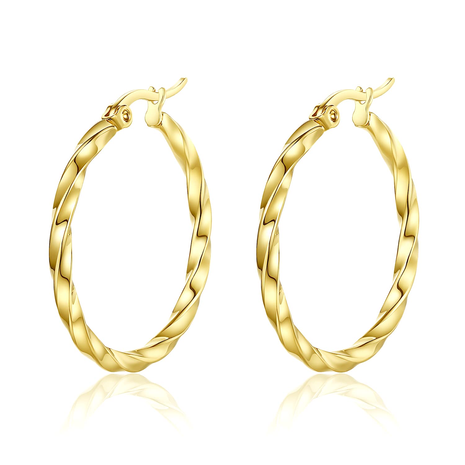Yumay Gold Twisted Creole Hoop Earrings for Girls or Womens 28mm Hoop