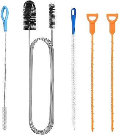 AWAVM Drain Unblocker Kit 5Pcs Stainless Steel Nylon Brushes Hair Remover
