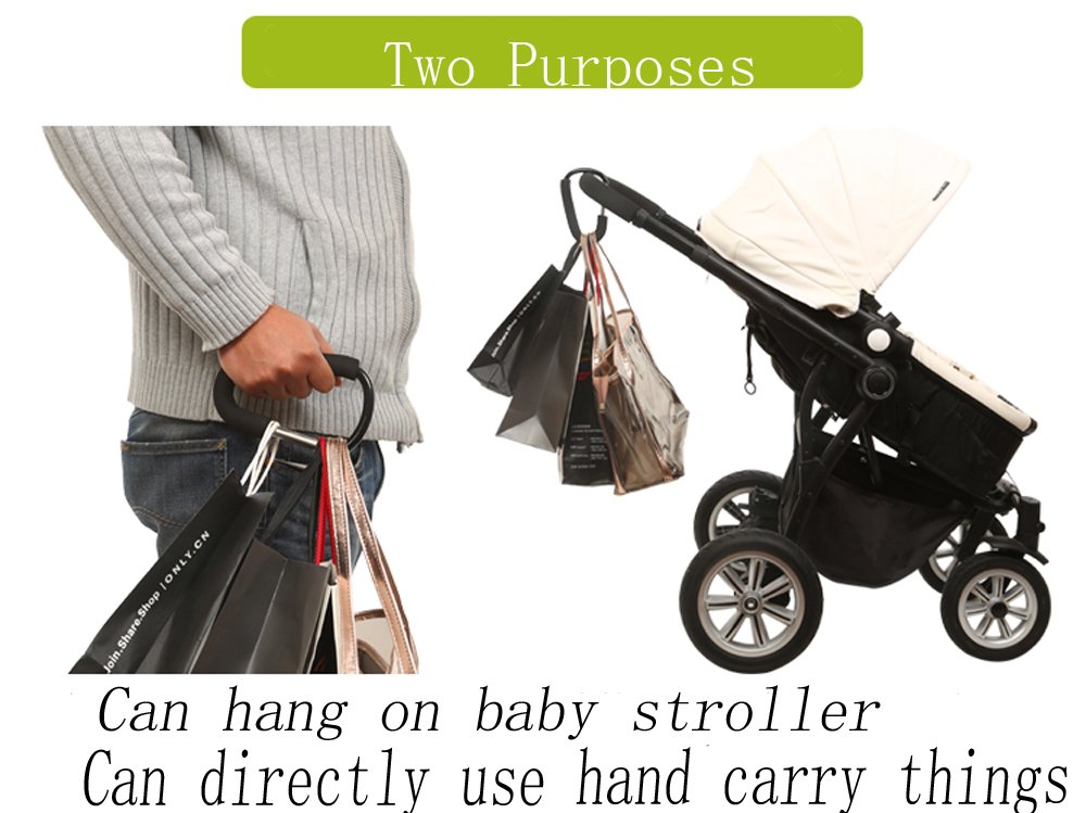 Large Aluminium Stroller Hook set 2 Pack (Black) by YoukwerMultipurpose Mommy Hooks Hanging