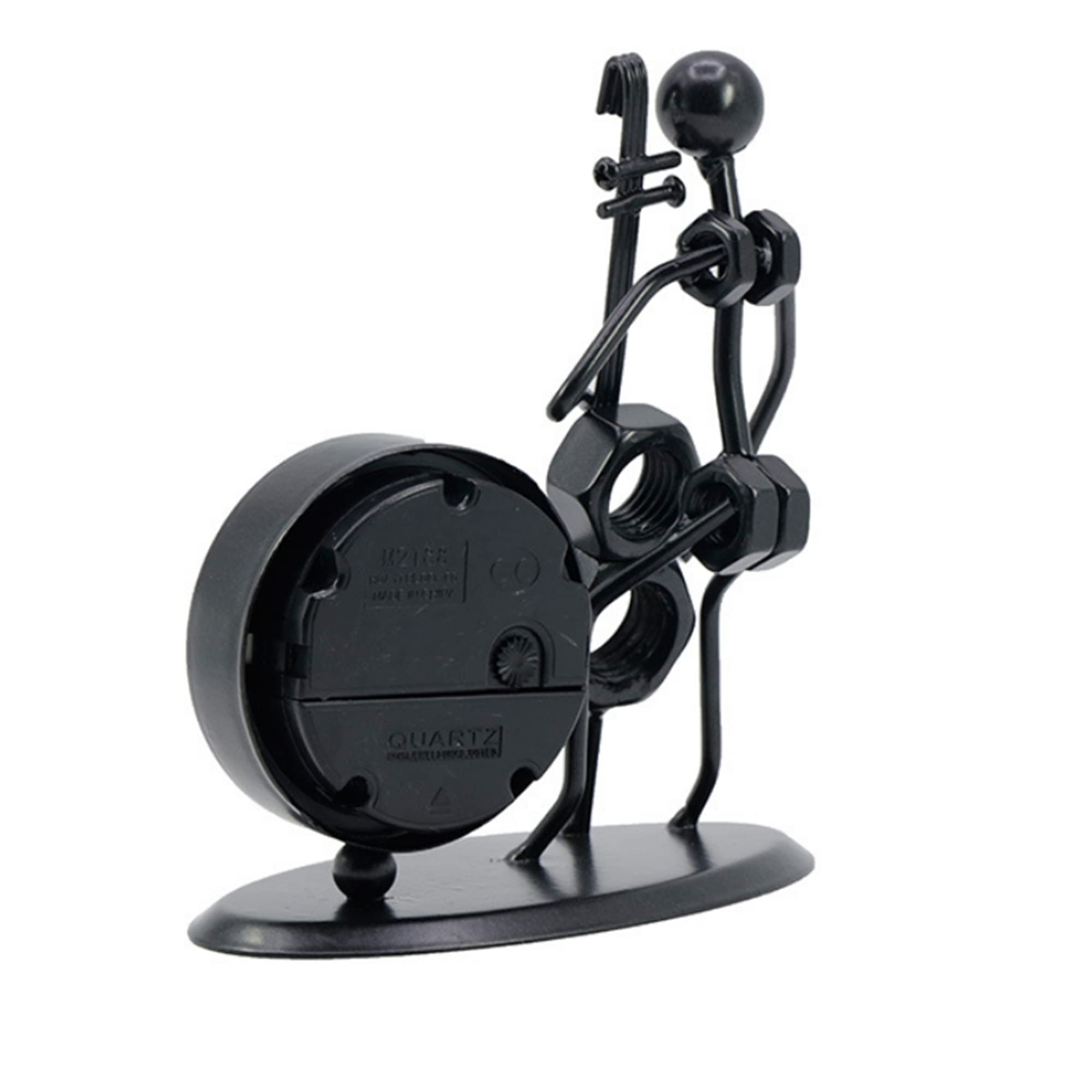 Creative Table Clocks, Table Clock Retro, Quartz Clock, Decorative Table Clock with Black Numbers and Hands, A Man Playing Cello, Decorative Clock in Vintage Style, Vintage Metal Desk Clock