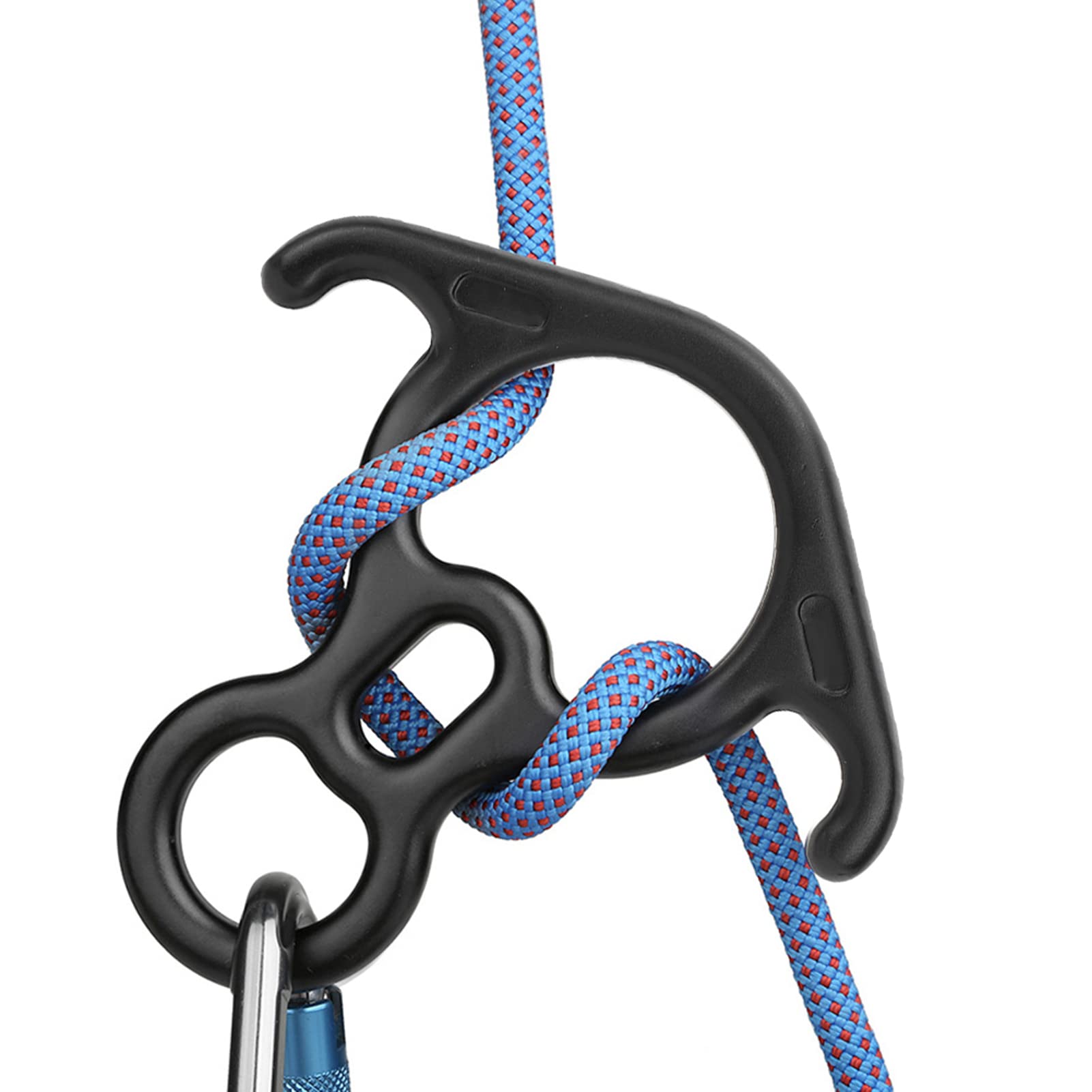 Climbing Device, 50KN Figure 8 Ring Carabiner Descender, Rappelling Gear Belay Device with Curved Ear, Aviation Aluminum Rigging Plate for Outdoor Climbing Belaying and Rappelling