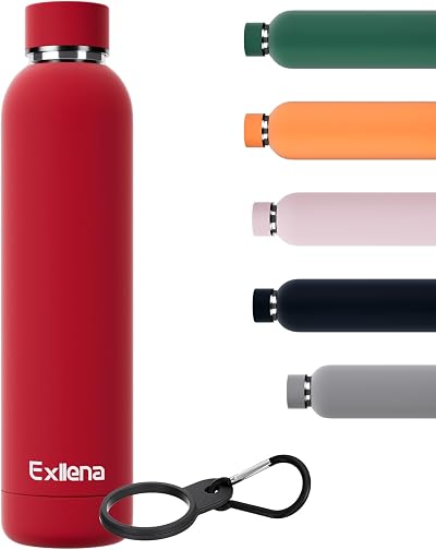 Exllena Insulated Water Bottle 750ml Red with Clip Double Wall Vacuum