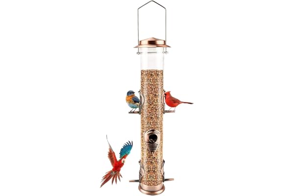 MIXXIDEA Metal Bird Feeder with 6 Feeding Ports, Bird Feeders for Outdoor Hanging, 16 inch Tube Bird Feeder with Steel Hanger