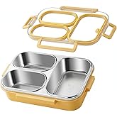 MJ HOME 304 Stainless Steel Lunch Box for Adults & Kids, 25oz Leakproof Metal Bento Box with 3 Compartments, BPA-Free, Reusable & Dishwasher Safe Food Container for School,Office,Picnic,Travel(Yellow)