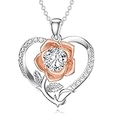 NFYBD Sunflower/Rose Moissanite Heart Necklace for Women,Flower Moissanite 925 Sterling Silver Pendant Necklaces Jewelry Gifts for Her Wife Mom Mother's Day Christmas Birthday Anniversary