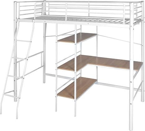 Hochbett Mit Schreibtisch 200 X 90 Cm Kinderbett Aus Metall Weiss Und Braun Amazon De Kuche Haushalt Wohnen Metall Hochbett Mit Schreibtisch