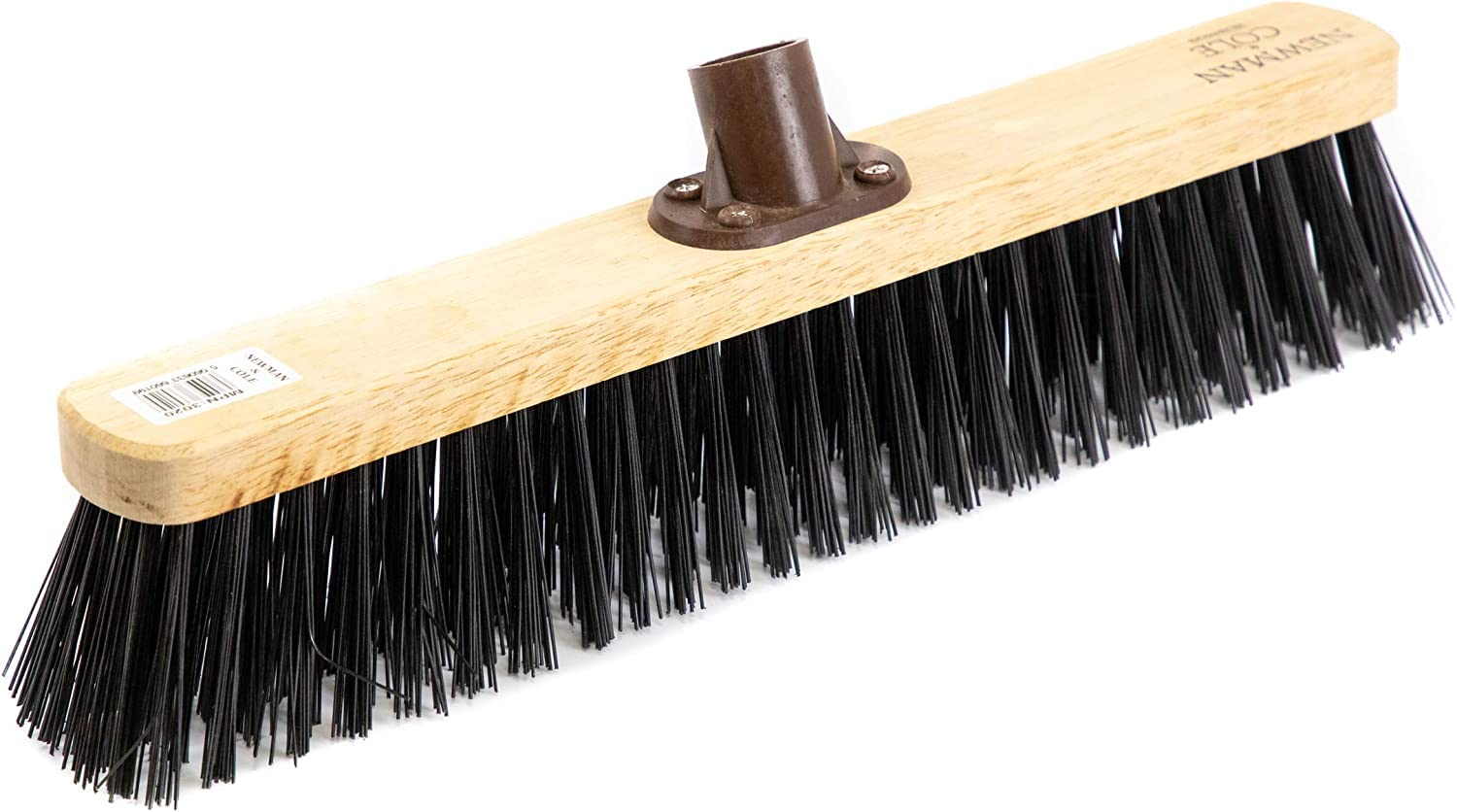 Newman and Cole 18" Wooden Broom Head - Replacement Wooden Broom Head for Outdoor Garden Yard Brush Sweeping - Wood Brush Head Fitted Fixing Bracket Connector (Stiff Synthetic Poly)