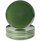 vicrays Ceramic Salad Plates Set - Porcelain 8 Inch Flat Dessert Appetizer Plate for Lunch Home Party Restaurant - Scratch Resistant Microwave Oven and Dishwasher Safe - Set of 6 (Green)