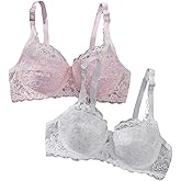 WDIRARA Women's 2 Pack Lace Push Up Bras Mesh Underwire Lingerie Bras