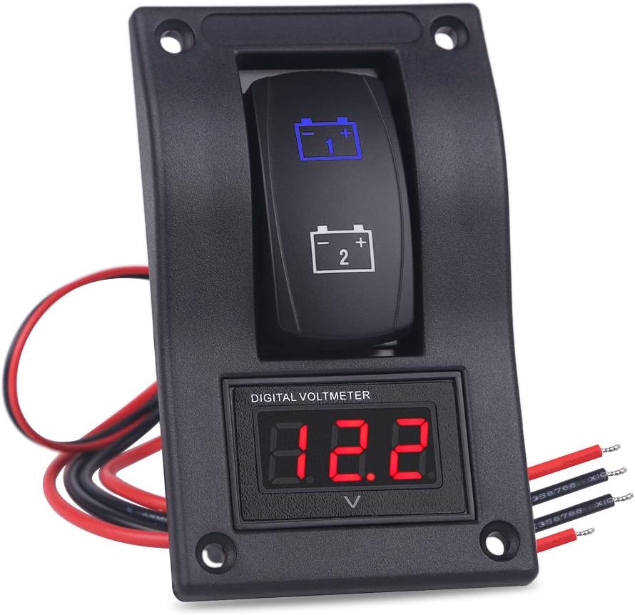 WATERWICH DC12V-24V LED Voltmeter Voltage ON-Off Buttom Ignition Dual Battery Test Panel Toggle Rocker Switch Panel for RV Car Vehicle Truck Trailer Yacht SUV Marine Boat