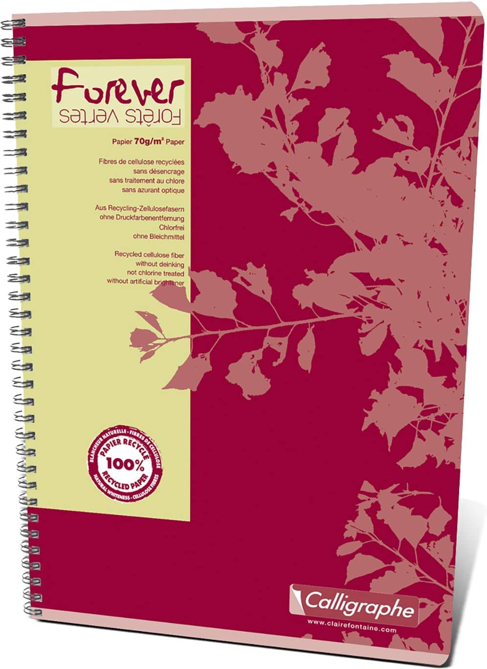 Calligraphe 17407C Pack of 10 Spiral Forever Red Notebooks - A4 21 x 29.7 cm - 100% Recycled Paper 70 g - Recycled Cardboard Cover, Assorted Colours