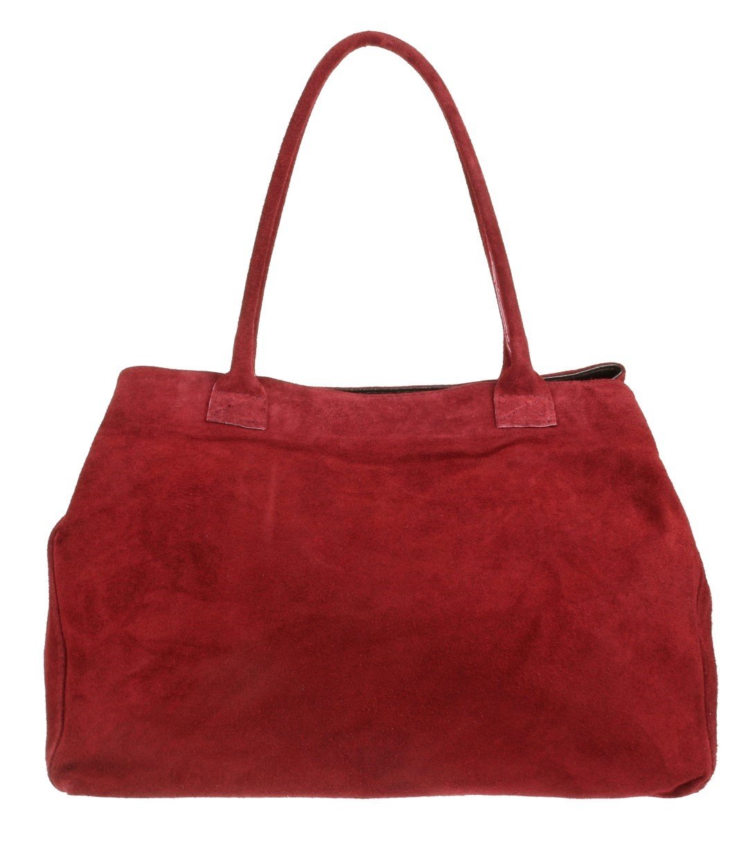 Girly HandBags Expandable Italian Suede Leather Shoulder Bag (Burgundy)(Size: W 40, H 32, D 18 (W 15.5, H 12.5, D 7 inches))
