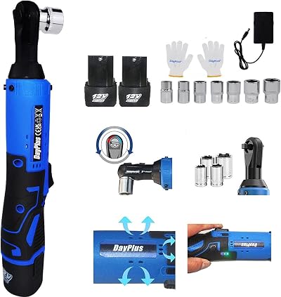Lucn 12V Right Angle Drill Wrench 3/8" 90° with LED Light 7 Sockets
