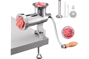 VEVOR Meat Grinders, All Parts Stainless Steel, Hand Operated Meat Grinding Machine with Tabletop Clamp, 2 Grinding Plates & 