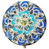 Ivenf Blue Royal Antique Flower Round Vintage Compact Metal Purse Mirror, Wedding / Thanksgiving / Christmas Gift