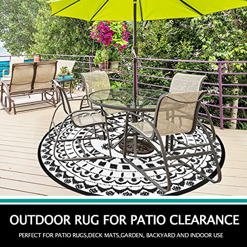 Capslpad Round Outdoor Rug for Patio 5' Reversible Mat Waterproof