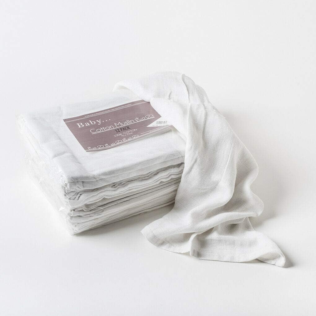 12 Pack White 100 Cotton Baby Muslin Cloths/Squares 70 x 70 cm Amazon