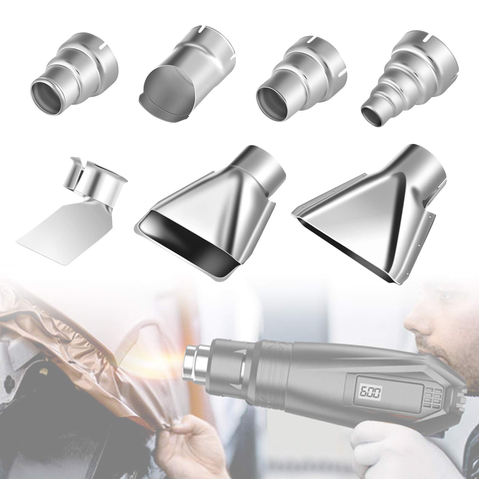 7 Pcs 35-40mm Heat Gun Nozzles Kit,Stainless Steel Hot Air Gun Nozzle Kit,Heat Resisting Nozzles Accessory Replacement for Hot Air Soldering Station Repair