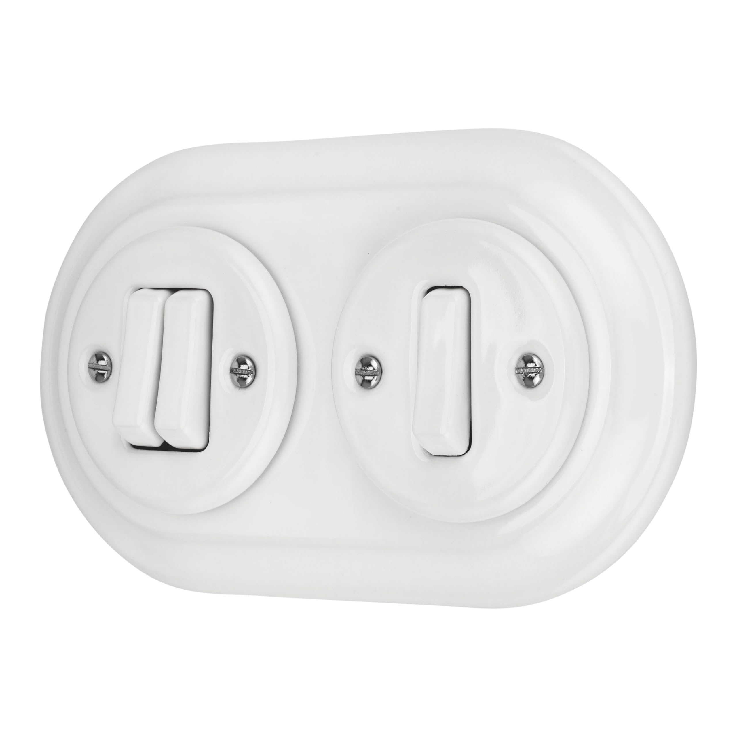 Flush-Mounted Porcelain Retro Switch, Double Switch, 2-Way, All-in-One, Set Series PR1 White