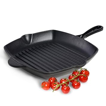 ProCook | quadratische Grillpfanne aus Gusseisen |induktionsgeeignet | emailliert | Gusseisenpfanne | 26 cm | schwarz