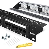 Enmane 24 Port Patch Panel CAT6A Rack Mount 1U-19inch Punch Down | for Cat6A,Cat6, Cat5e, Cat5 Cabling, with cable management bar