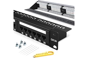 Enmane 24 Port Patch Panel CAT6A Rack Mount 19inch Ethernet Patch Panel Punch Down for Cat6A,Cat6, Cat5e, Cat5 Cabling（EC Listed）