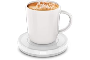 BESTINNKITS Smart Coffee Set Auto On/Off Gravity-Induction Mug Office Desk Use, Candle Wax Cup Warmer Heating Plate (Up to 131F/55C), 14oz (White Set)