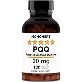MONOHERB PQQ 20 milligrams - PQQ Supplement, Pyrroloquinoline Quinone, 120 Capsules