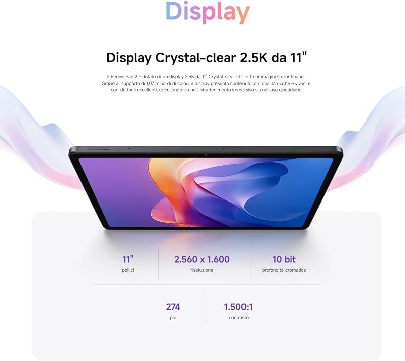 REDMI Pad 2, Tablet 4+256GB, Gray, Display 11" Ultra-Chiaro 2.5K