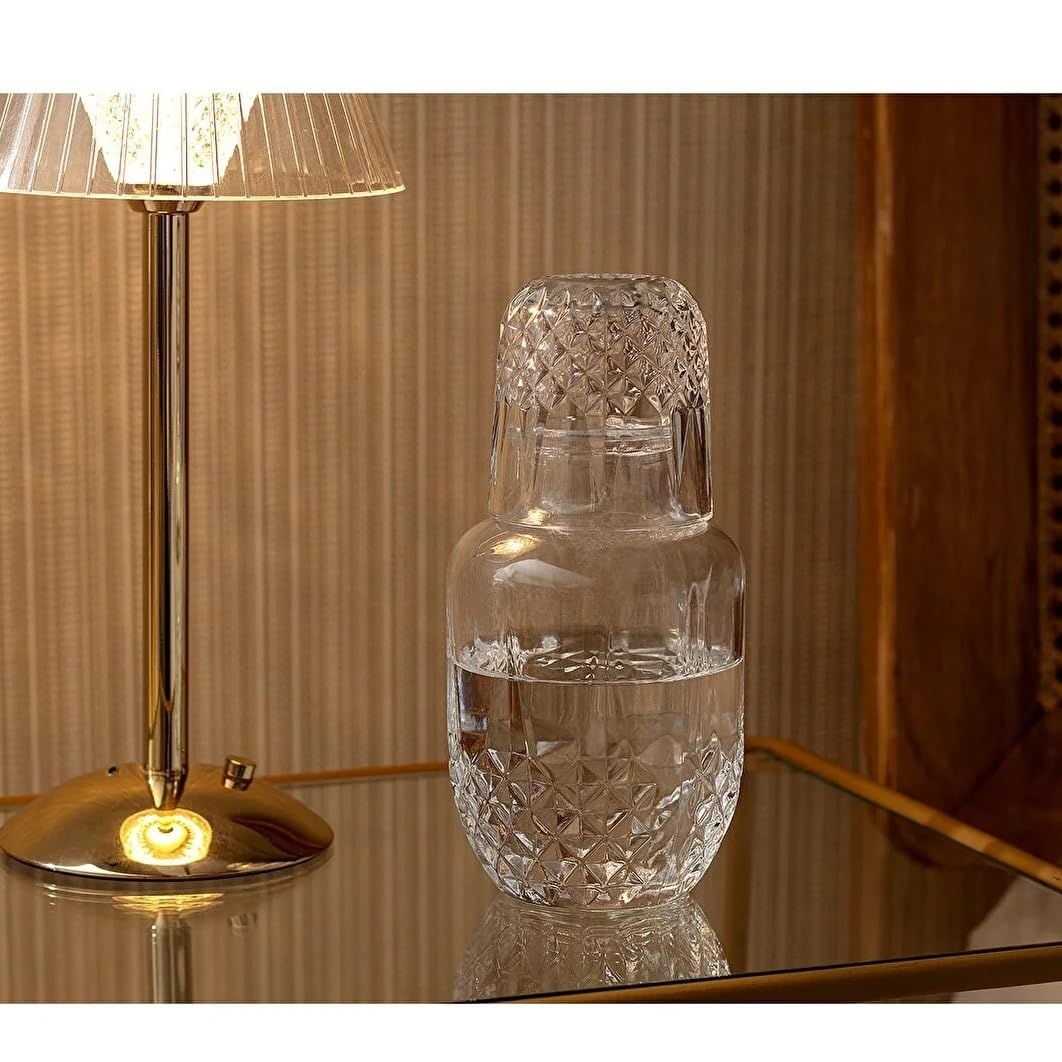 Bedside Water Carafe with Glasses Set for Bedside Table - Elegant Glass Jug with Drinking Glasses for Bedroom and Night