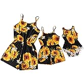AWIBMK Mommy and Me Dresses Outfits Floral Sling Family Matching Romper V Neck Clothes Suit Set for Mother and Daughter