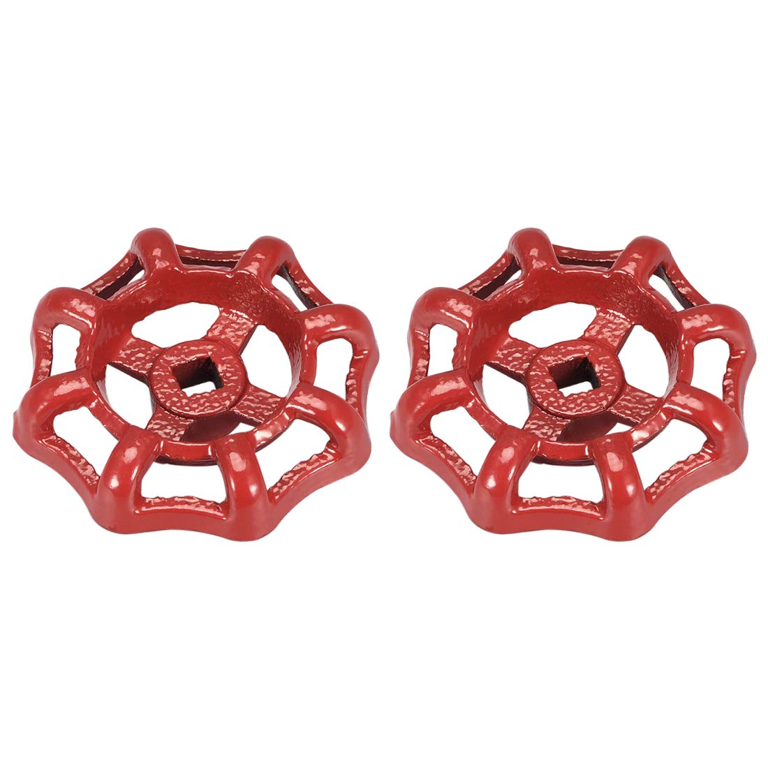 sourcing map Metal Outside Faucet Round Wheel Handle, Square Broach 7x7mm, Wheel OD 63mm Paint Cast Steel Red 2Pcs