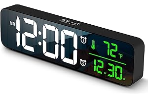 ABOVSARE Digital Clock Large Display, Alarm Clock for Living Room Office Bedroom Decor, LED Corded Electric, Date Temp Display Wall Clock, Automatic Brightness Dimmer Smart Cool Modern Desk Accessories Black