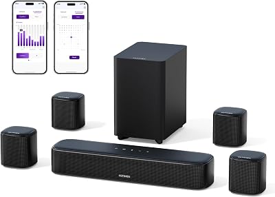 Barra de Som Virtual Surround de 7.1 canais, Barra de Som de TV com 4 colunas Surround, potência máxima de 330 W, Sistema de Som Surround para TV, Controlo por App