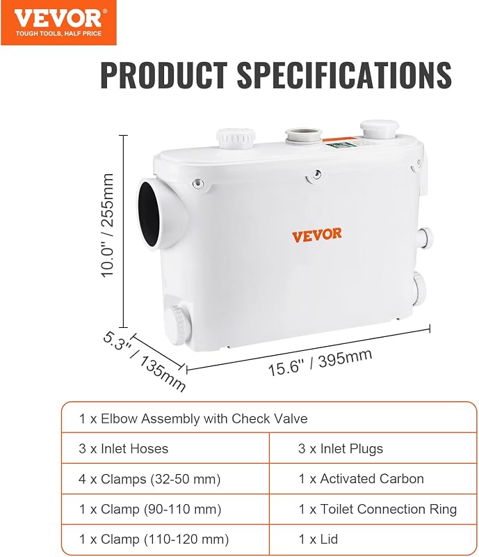 Trituratore WC Scarico Bagno Pompa Trituratore per WC 500W 3 Entrata
