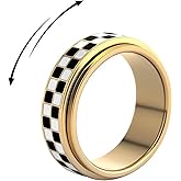 Decixde Checkered Fidget Ring for Women Men 18K Gold Plated Stainless Steel Anxiety Spinner Rings Black and White Checkerboard Rotating Spinner Ring Stress Relief Jewelry for Women Men