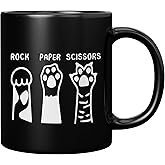 Rock Paper Scissors Gifts for Cat Lover Girlfriend Boyfriend Sister Brother Friend Pet Owner Cat Mom Dad Ceramic Mug (Black, 11 oz)