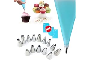 NONE BRANDED Cake Decorating Kit, 19pcs, Multiple Shapes, Stainless Steel, Silicone, PP, PE, Blue, Cake Decorating Supplies, 