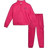 bebe Girls Sweatsuit Set - 2 Piece Fleece Quarter Zip Mock Neck Sweatshirt and Athletic Cargo Sweatpants Activewear Set