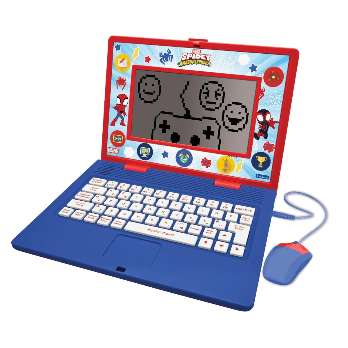 LEXIBOOK, Spidey and his Amazing Friends, Educational Laptop French/English, Toy for Children, 170 Activities to Learn, Play Games and Music, Large Screen, Red/Blue, JC599SPi1